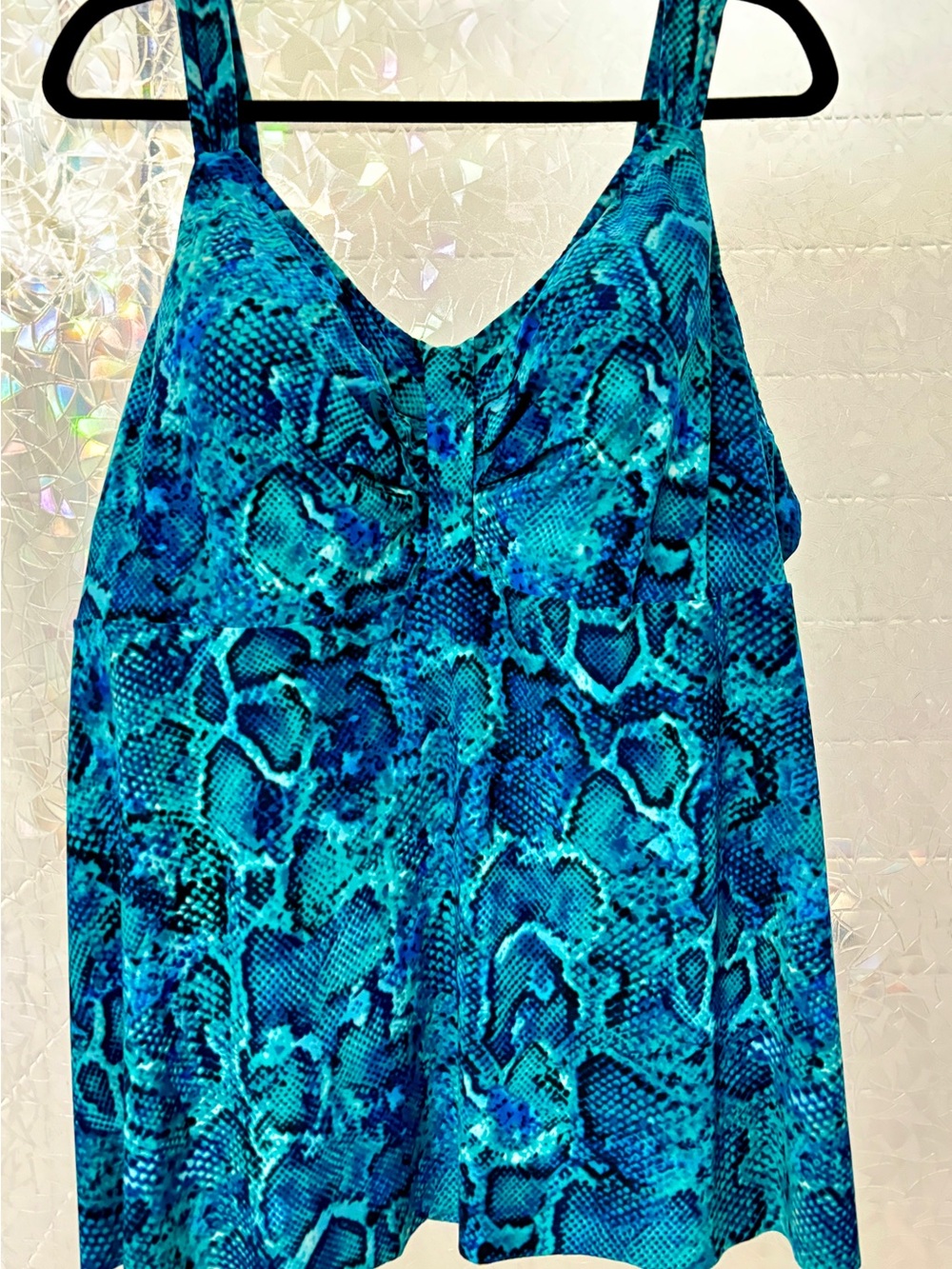 Turquoise Blue Snake-Print Women's Swim Tankini Top